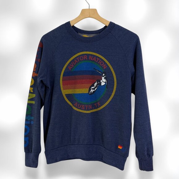 Aviator Nation Tops - AVIATOR NATION Dark Blue Bold Graphic Pullover Sweatshirt Austin TX SIZE SMALL